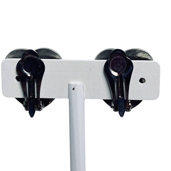 Vintage Silver Tone & Enamel Heart Shaped Peacock Clip On Earrings (5869) - Picture 5 of 5